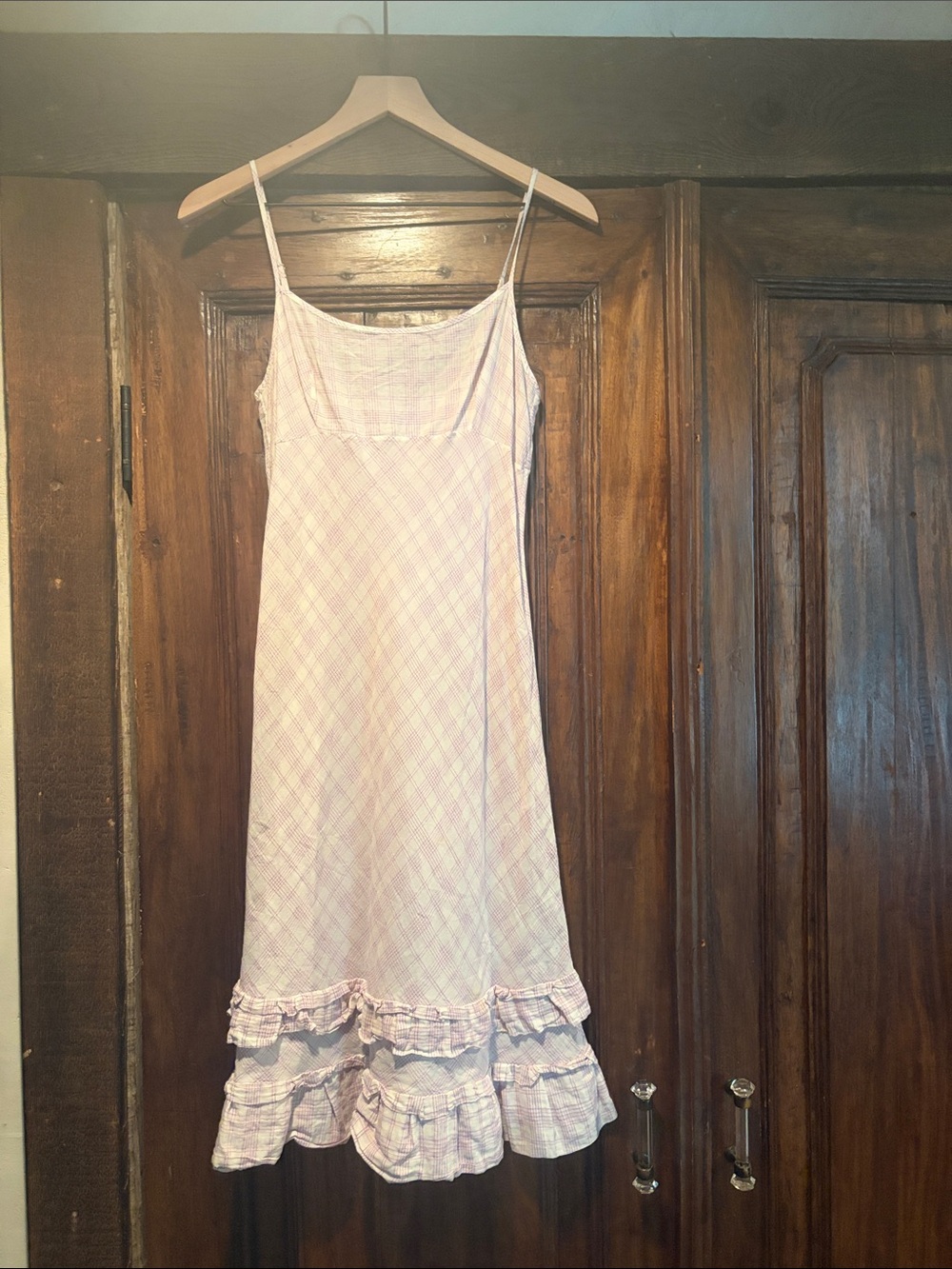 dosa Women's lavender Plaid Ruffle Midi Dress - Spaghetti Strap